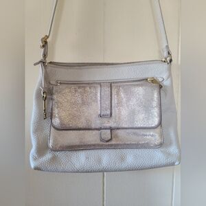 Fossil Kinley Medium Leather Ivory Gold Metallic Crossbody Purse
